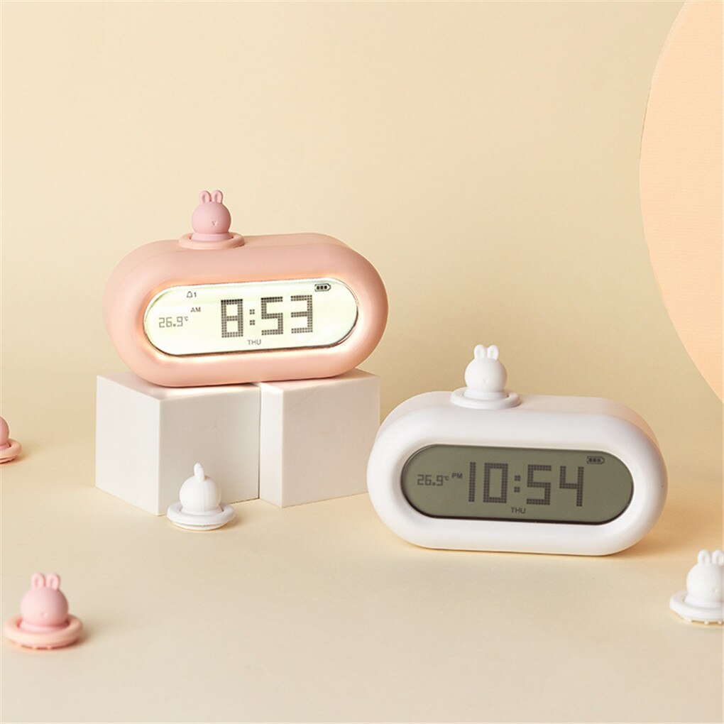 Cute Cartoon Alarm Clock Kids Digital Alarm Clock Cartoon Night Light Bedroom Kitchen Night Light Silent Desktop Lamps