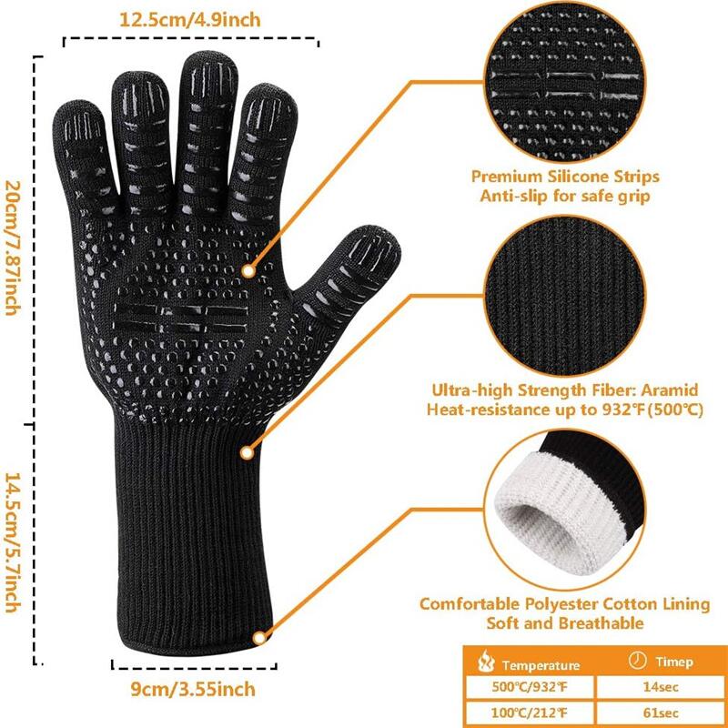 BBQ-handschoenen 1472 ° F Hittebestendige vuurvaste ovenwanten Lange siliconen wanten Grillhandschoenen voor keukenroker Barbecue Camping