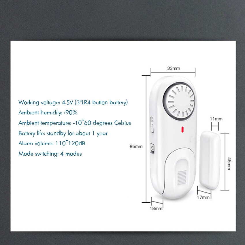 Dörr- och fönsterlarm för hemmet trådlöst larm säkerhetssystem magnetisk larmsensor, högt 120 db, 4 lägen, dörrklockapåminnelse