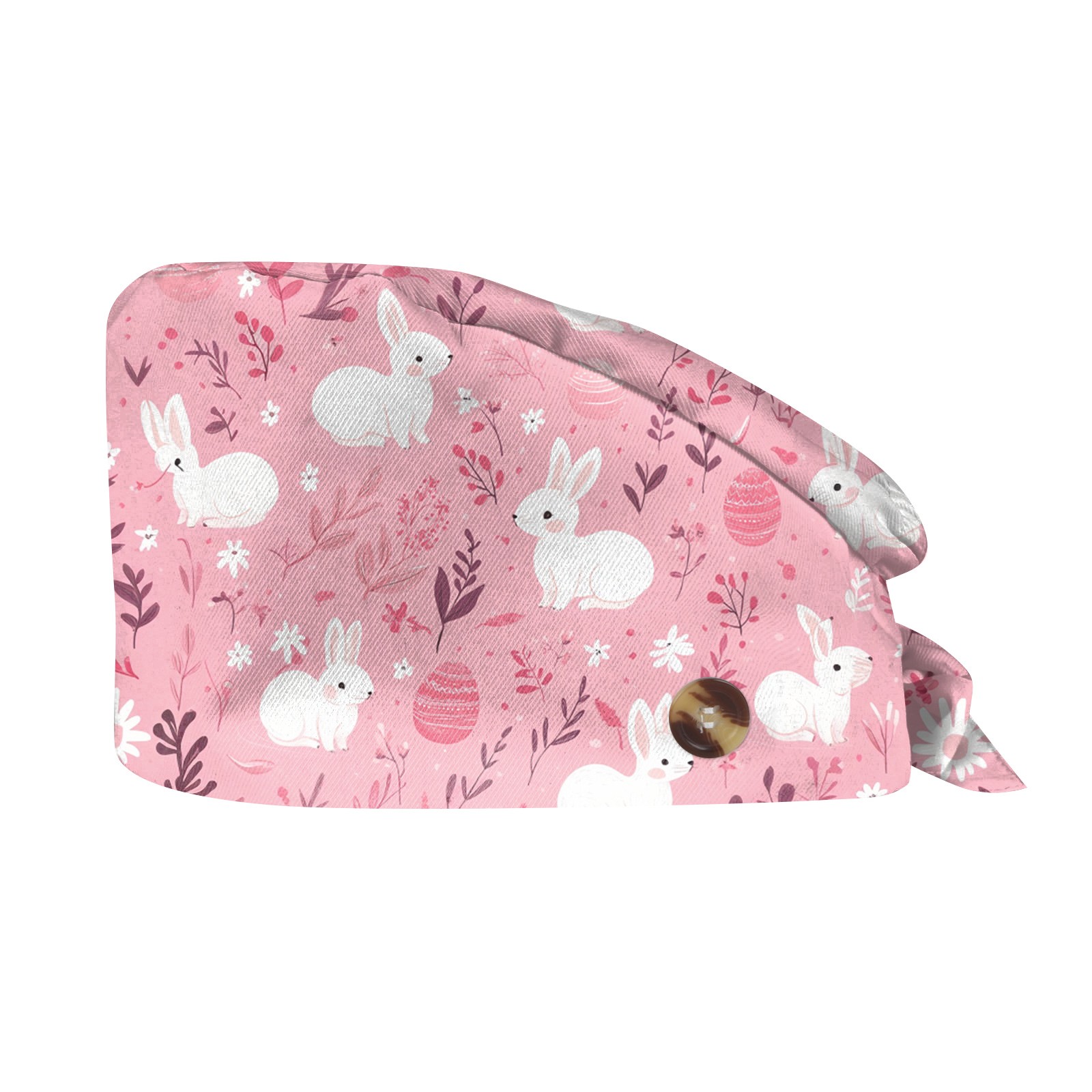 Gorros exfoliantes de Pascua con estampado de huevos y conejos, gorro de enfermera, gorro de trabajo para agencia de mascotas, accesorios para enfermeras, suministros de Pascua, gorro clínicos: Rosa