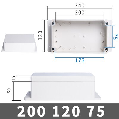 IP68 Waterproof Enclosure Plastic Box Electronic Project Outdoor Instrument Electrical Project Box Junction Housing with ears: 200-120-75