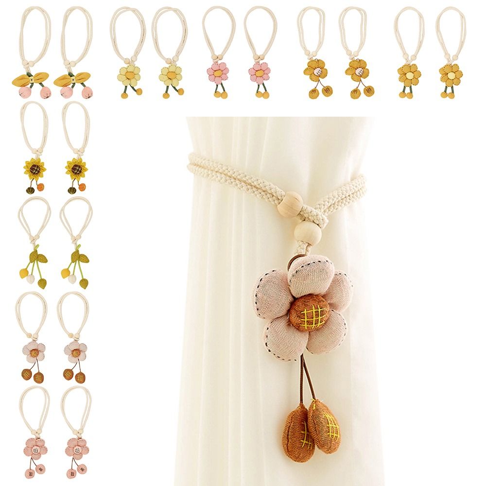 2PCS Adjustable Curtain Tie Sunflower Doll Flower Shape Curtain Rope Holders Cartoon Curtain Buckle Home Decor