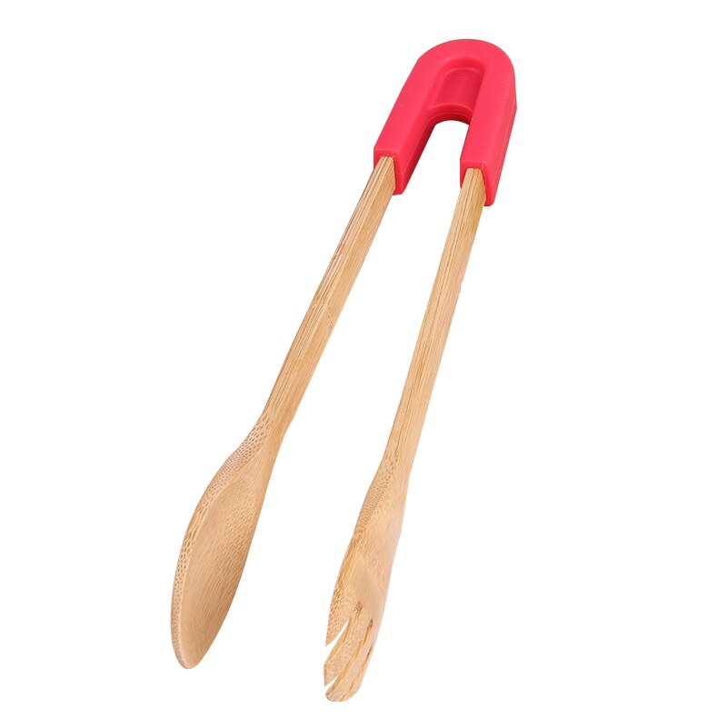 Bamboe Keuken Tang Hout Voedsel Toast Dienst Tang Serveren Voorgerechten Desserts Salades Brood Barbecue Pastry Klem Pincet Clip: red  round