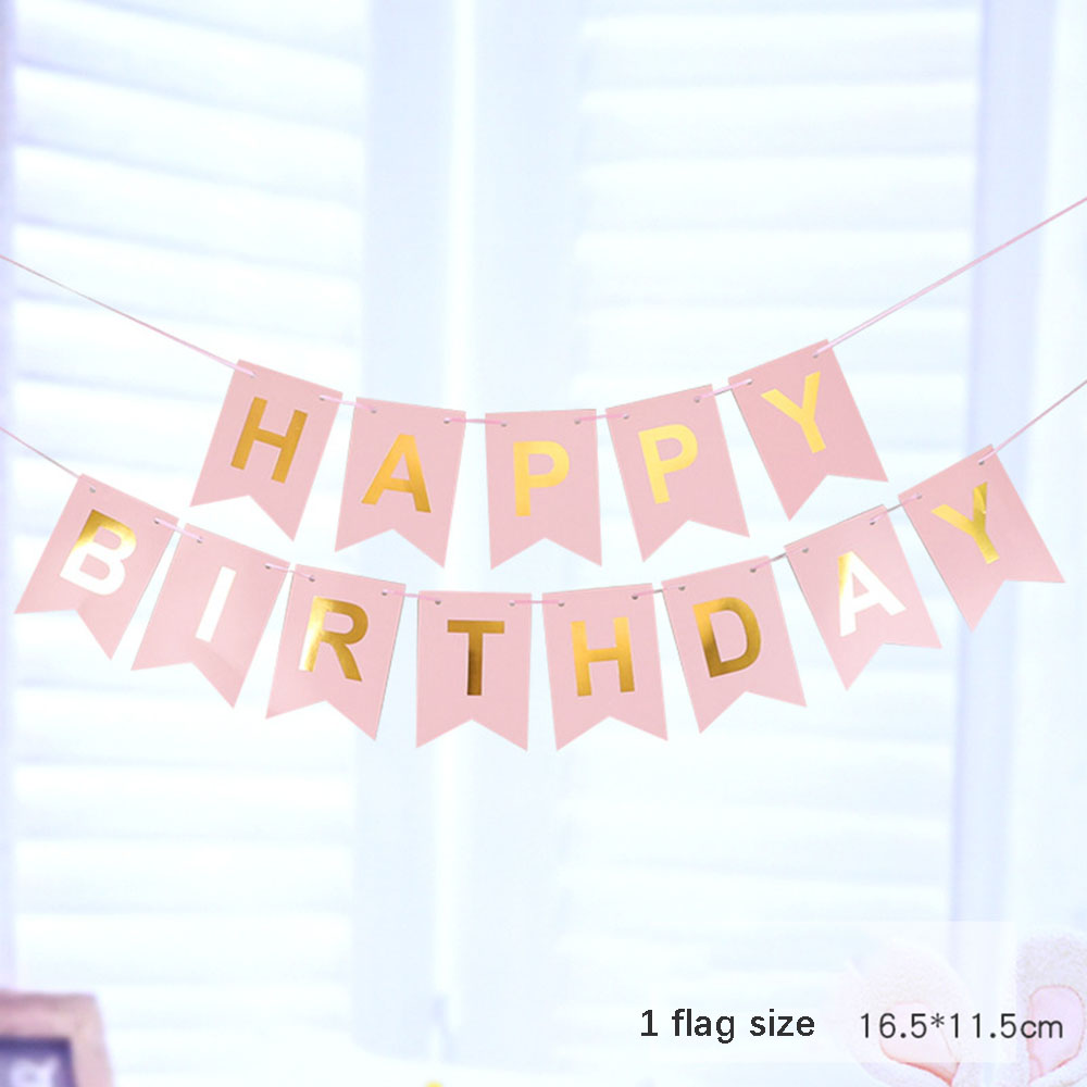 Banner de feliz cumpleaños, decoración de de cumpleaños, serpentinas, guirnalda, bandera, adorno de jardín para sala de estar, banderines de escena para niños y adultos: Rosa