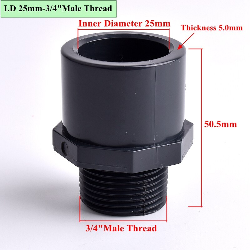 1/2"To 2" Male Thread Straight Connector Aquarium Water Tank UPVC Pipe Quick Equal Joint Garden Irrigation Watering Fittings: 5pcs / 3I4 inch to 25mm