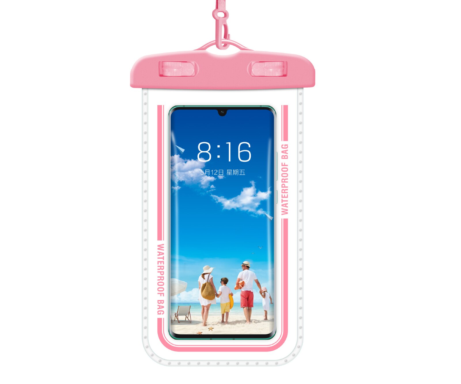 Funda de teléfono impermeable natación Airbag buceo flotante bolsa del teléfono móvil titular bolsa seca por debajo de 7,2 pulgadas Bolsa de playa anticaída: Pink