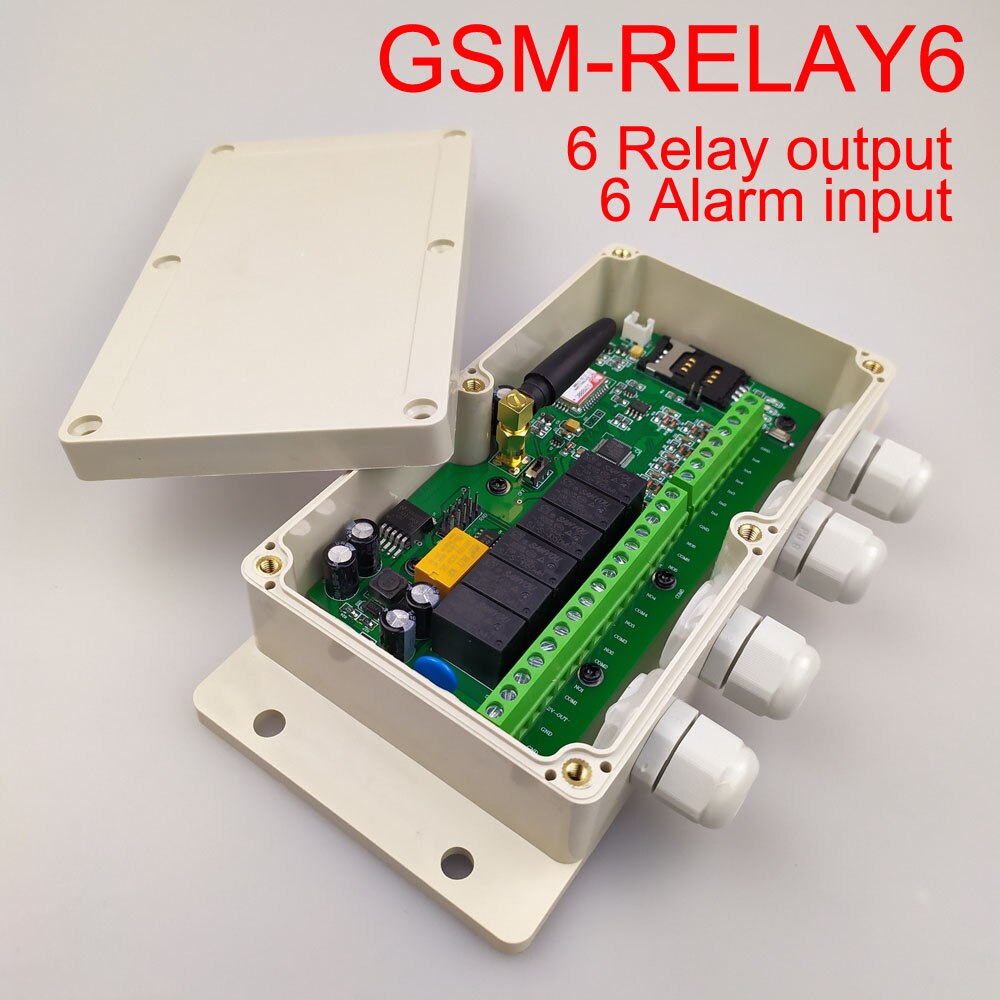 GSM-RELAY6 6 kanaals relais uitgang 6 alarm input GSM SMS Controller oplaadbare batterij voor stroomuitval alert