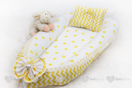 Babynest newborn baby nest bed portable crib travel bed baby nest baby lounge crib bumper pillow cushion: BabyNest Sarı Güpürlü