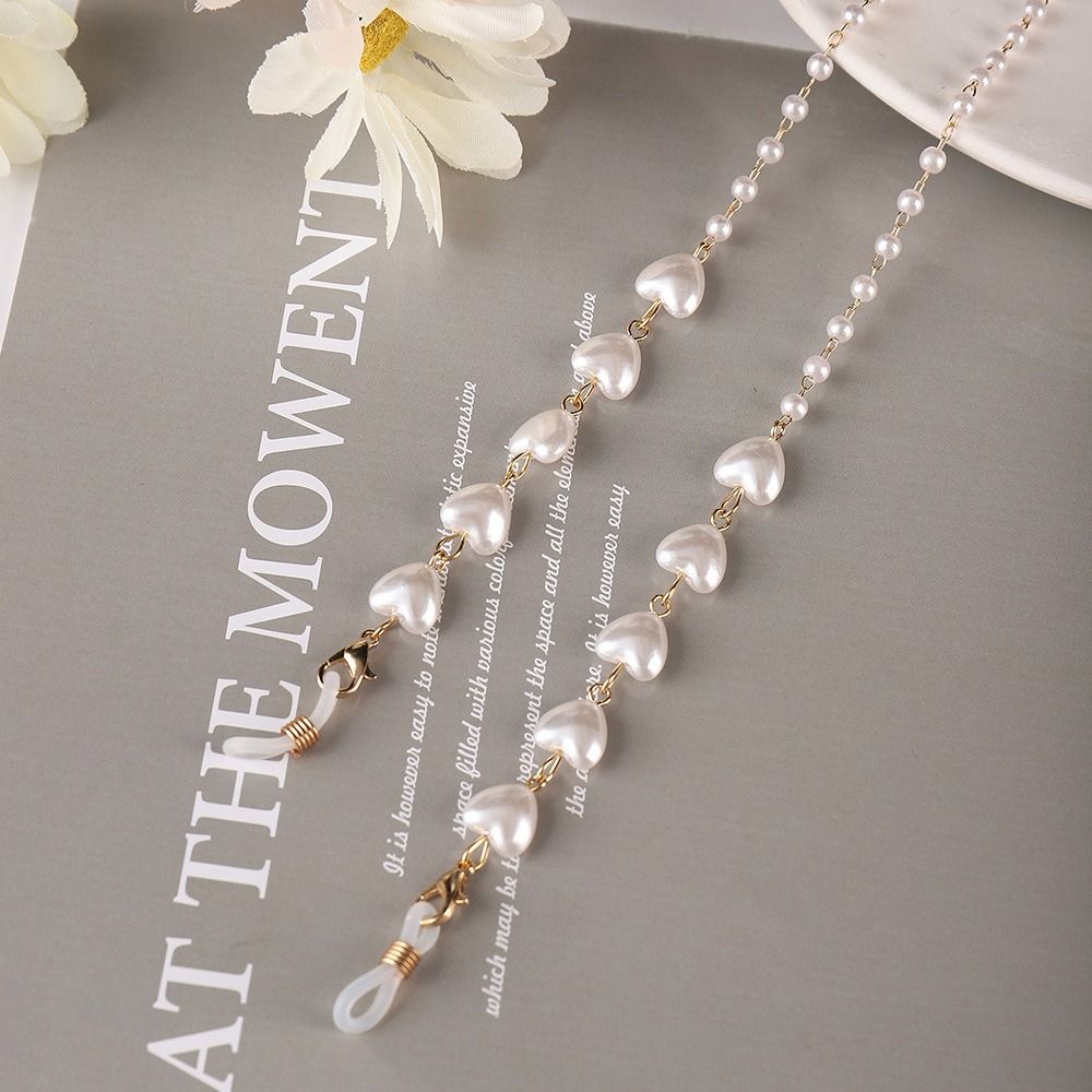 Heart Shape Imitation Pearl Eyeglasses Lanyard Glasses Chain Beaded Chain Reading Spectacles Holder Eyewear Accessories: green