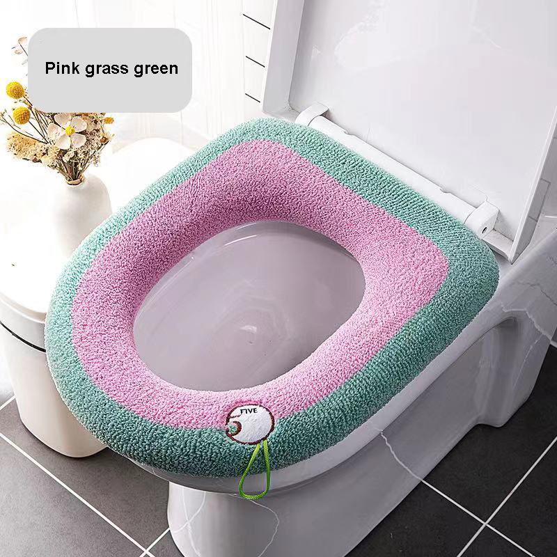 Vinter dårlig toalettsete med håndtak nærkrakk vaskbar myk varmematte pute pute universell toalettsete bidettrekk: Rosa gressgrønn