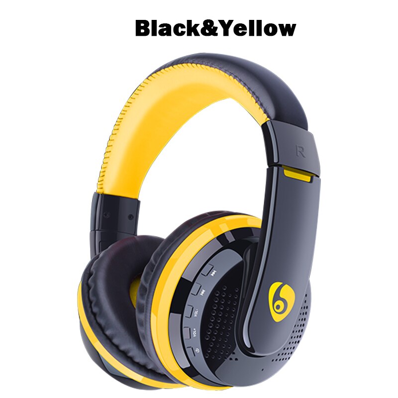 MX666 Wireless Bluetooth Stereo Gaming Headphones OVleng Built-in Microphone Support FM Card 3.5mm Cable Headset for PC: Black Yellow