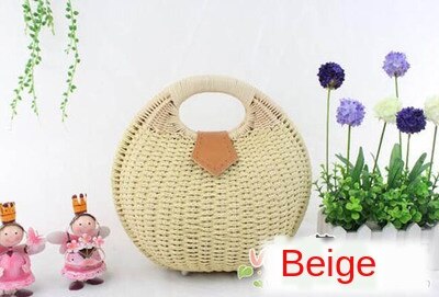 Bolso de mimbre hecho a mano para mujer, En forma de concha de mano de mimbre bohemio Bali, de , para verano: White rice
