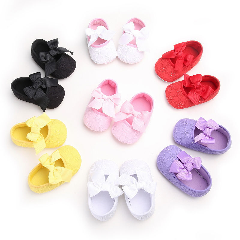 Cute Infant Baby Toddler Kids Girls Crib Shoes Bow Outdoor First Walkers Prewalker Baby Shoes 0-18M