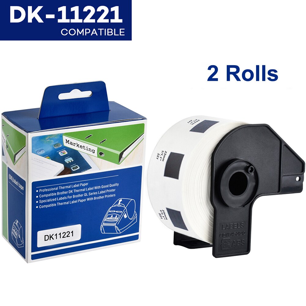 2 rollos de papel térmico Compatible con impresora de etiquetas Brother, DK-22205 continuo, troquelado, etiquetas de dirección estándar para QL570, DK-11204: 2Rolls DK-11221