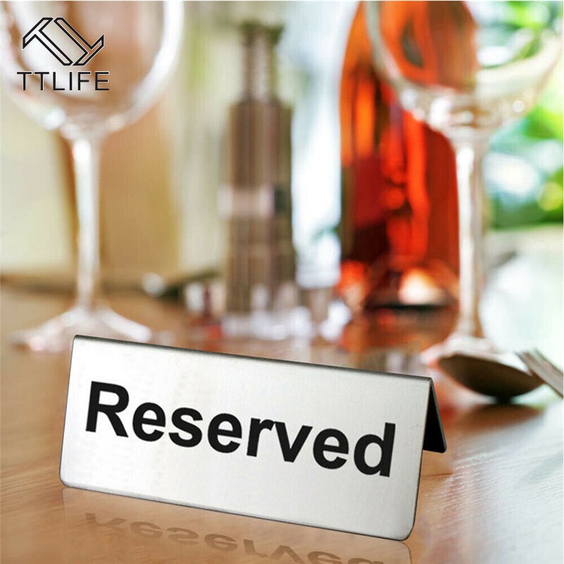 Cafe Reusable Restaurant Stainless Steel Brushed Double Sided Table Sign Triangle Reserved Hotel Bar Takeaways Lightweight