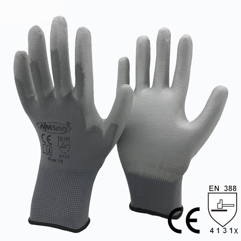 24 piezas/12 pares de guantes de seguridad para el trabajo de protección Industrial guantes de algodón de nailon Pu negro con NMSafety para jardín todos los tamaños: YELLOW / S
