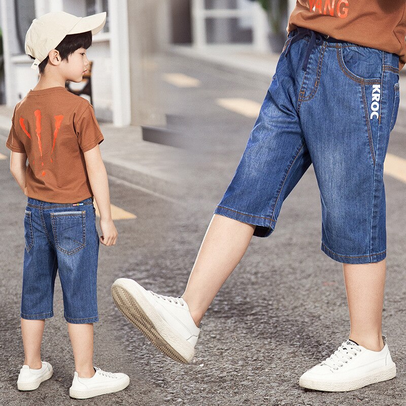 Nuevos pantalones cortos de verano para niños, pantalones Capri de algodón Dennim, pantalones casuales de Jean recortado para niños, Pantalones suaves de tela para Height100-160cm