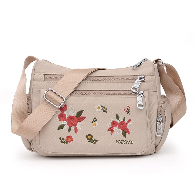 Dames nylon messenger bag student mobiele telefoon handtas eenvoudige kleine crossbody tassen casual dames tote flap schoudertas: Beige geel