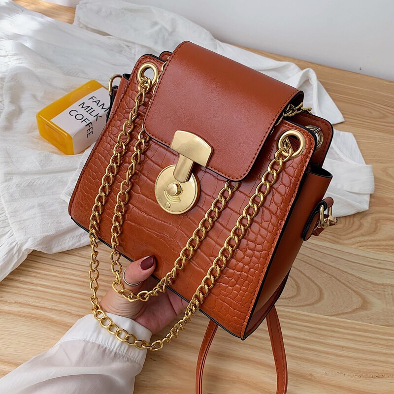 Female Crocodile pattern Tote bag PU Leather Women's Handbag Chain Shoulder Messenger Bag