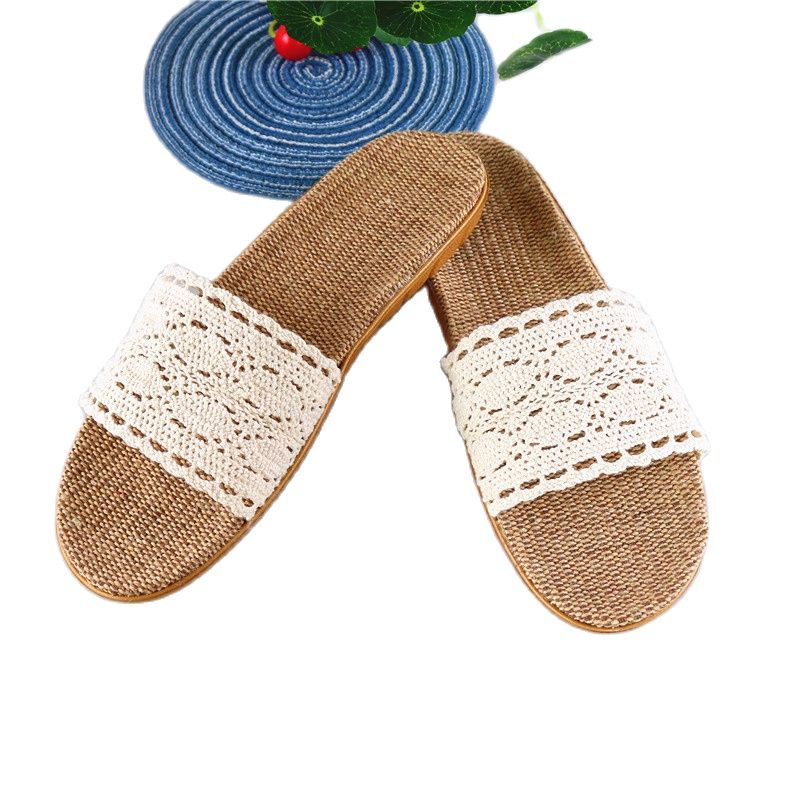 Suihyung mulher chinelos de linho 2021 novo verão cinto de renda sapatos interiores macio antiderrapante flip flops senhoras casual slides sandálias de linho