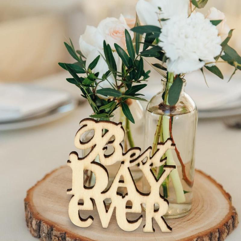 15 stk/sett diy vintage best day ever wood diy rustikk bryllup bord ornament festival festdekorasjon