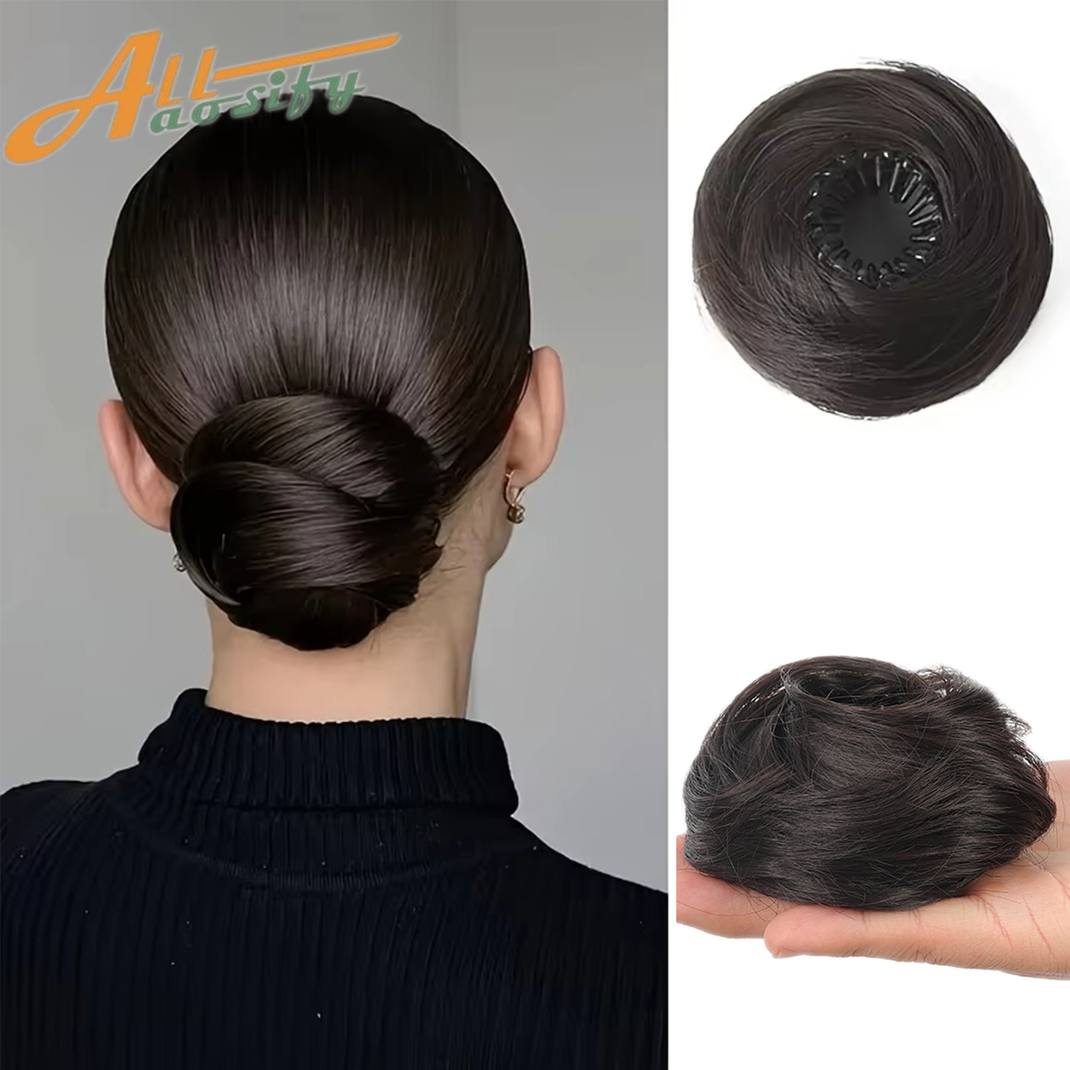 Clip sintetica nelle estensioni del panino per capelli disordinati Mini ciambella Updo posticci per donne Ragazze Chignon retrattili a forma di nido d'uccello: # 4