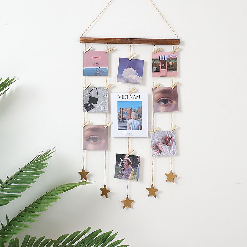 Solid Wood Photo Wall Postcard Star Display Rack Home Decor DIY To Install Wooden Crafts Stand
