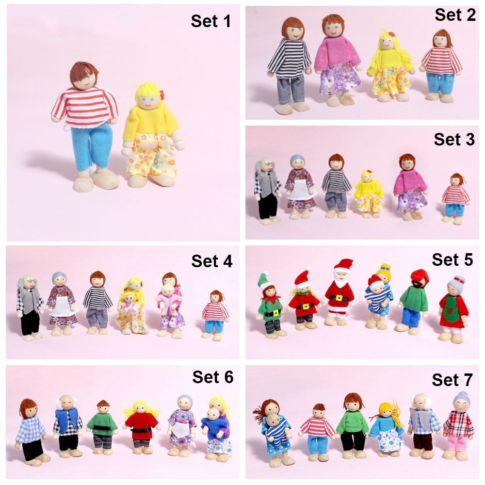Famille de poupées en bois multicolores articulées pour jeu de rôle, ensemble de figurines, , maison de poupée en bois