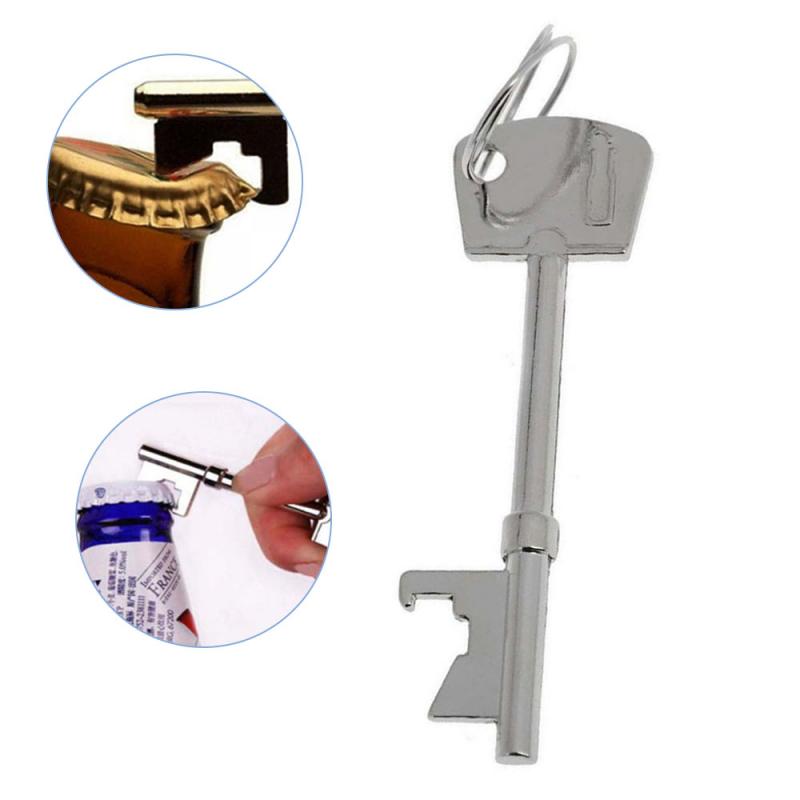 Key Shaped Bottle Opener Keychain Shaped Zinc Alloy Copper Silver Color Key Ring Beer Bottle Opener Beer Accessories Unique