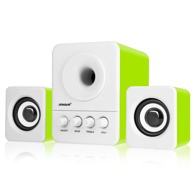 SADA Wired Mini Portable Combination Speaker Laptop Computer Mobile Column Computer Speaker USB 2.1 Bass Cannon 3W PC Speakers: Green