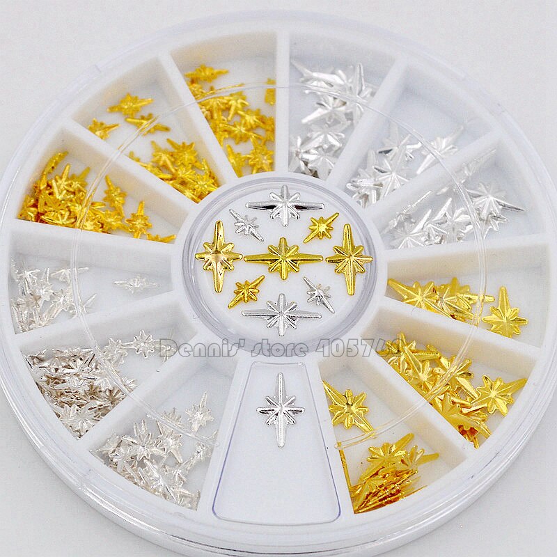 Mix 2-maten goud zilver sterrenlicht vorm metallic nail art strass decoraties edelsteen DIY salon wiel