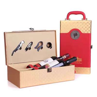 PU Leer hoogwaardige Wijn Dubbele Box 750 ml 2 Flessen Pakket Leer Wijn Geschenkdoos Effen Top- grade Commerciële Verpakking: 4