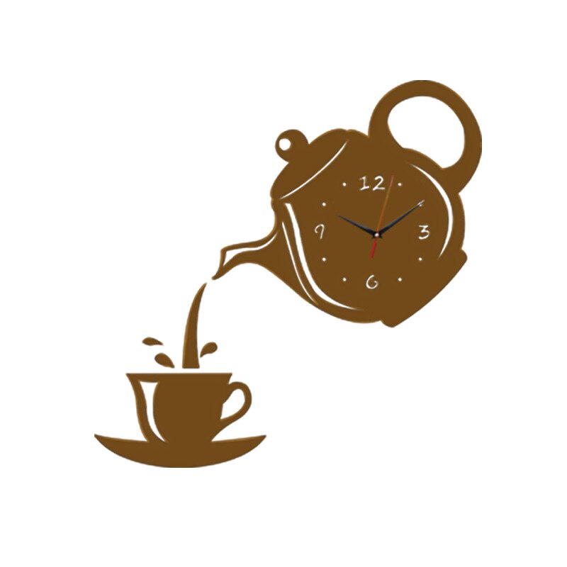 DIY 3D Wall Clock Acrylic Coffee Cup Teapot Decorative Kitchen Wall Clocks Living Room Dining Room Home Decor Clock: Brown