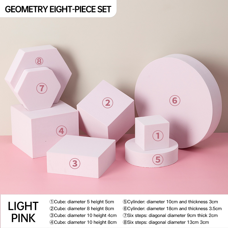 Accessoires de Photo en forme de Cube géométrique, en mousse, ornements de pose pour cosmétiques, arrière-plan nature morte, 8 pièces: 8pcs Light Pink