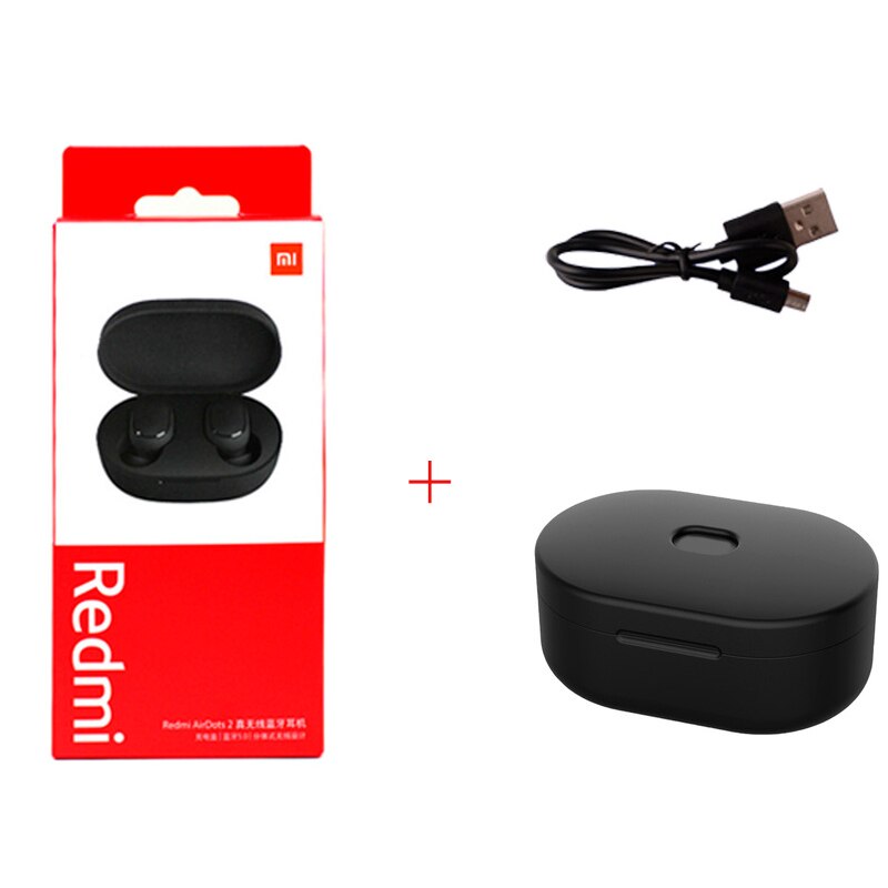 Xiaomi Redmi Airdots 2 TWS auricular inalámbrico bluetooth 5,0 auricular estéreo reducción de ruido Micrófono auriculares de Control de voz: Cable Black Case