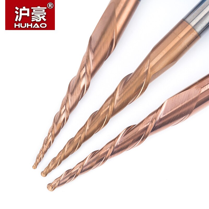 HUHAO 2pcs/lot HRC55 Tapered Ball Nose End Mill Tungsten Solid Carbide Coated CNC Milling Cutter D4-D10mm Engraving Bit