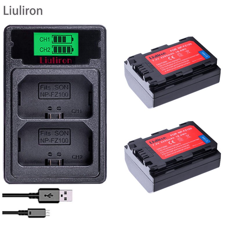 Np -fz100 npfz 100 np fz100 np fz100 batterij + type-c dubbele usb-lader voor sony np -fz100,  bc -qz1,  sony  a9, a7r iii , a7 iii, ilce -9: Oplader en 2 accu's