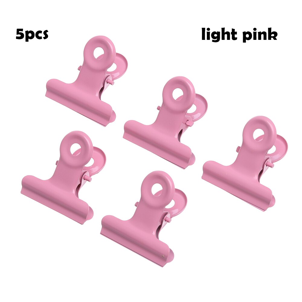 6/5Pcs Stainless Steel Binder Clip Metal Bag Clips Letter Paper Photo File Clamps Calendar Food Sealing Tools Kitchen Supplies: light pink