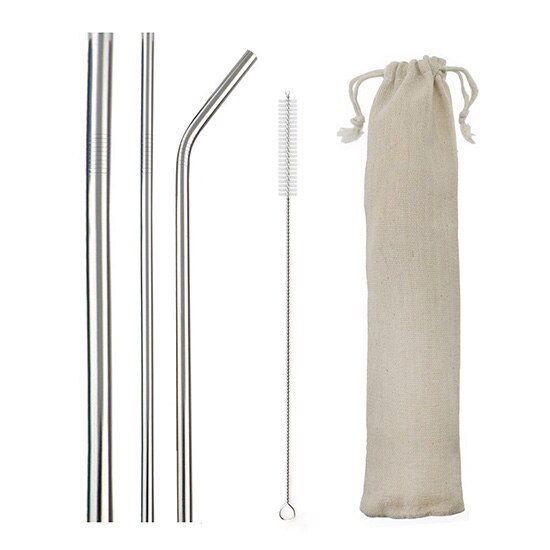 Konco Metal Straws Stainless steel reusable Straw Tea Coffee drinking Straws with clean brush Portable straw bags: silver