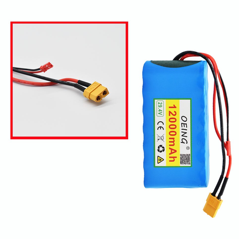 Batterie Lithium-ion pour petits monocycle électrique, 29V, 12ah, 7S1P, 29.4V, 12000mAh, avec BMS intégré