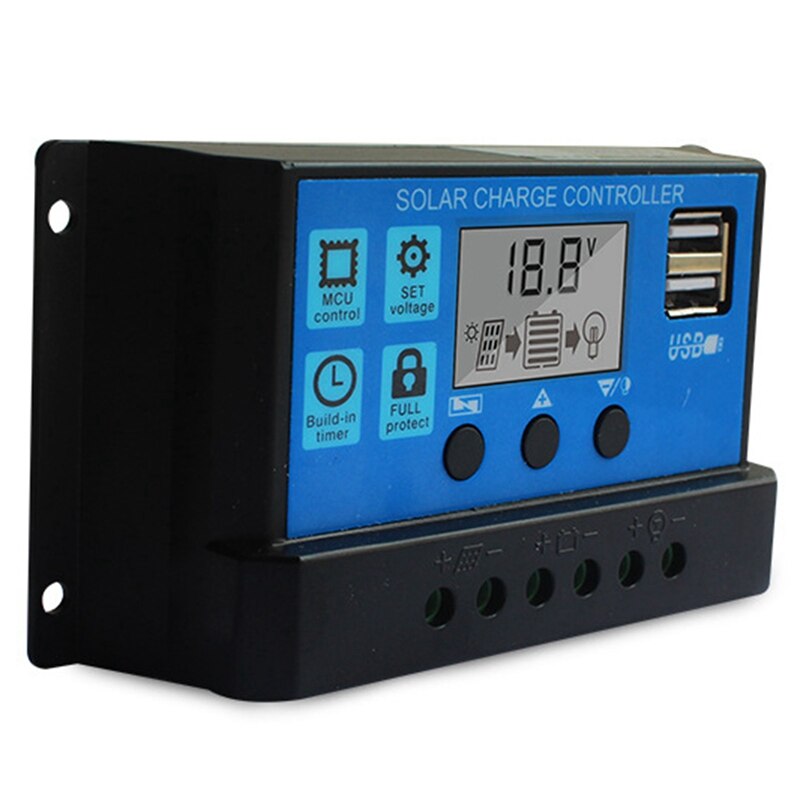 30A Solar Charge Controller With 5V Dual USB Ports Display Adjustable Parameters LCD Display And Timer Set On/Off Time