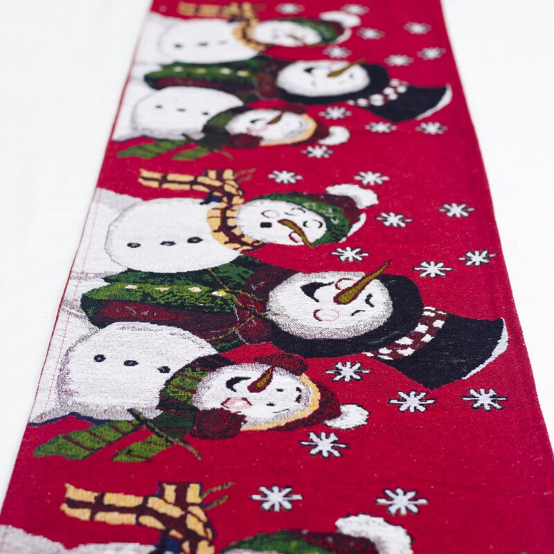 1 Piece Red Christmas Table Runner Pattern Cotton Linen European Embroidered Tapestry Santa Table Runners Decoration 35*180cm: Snowman