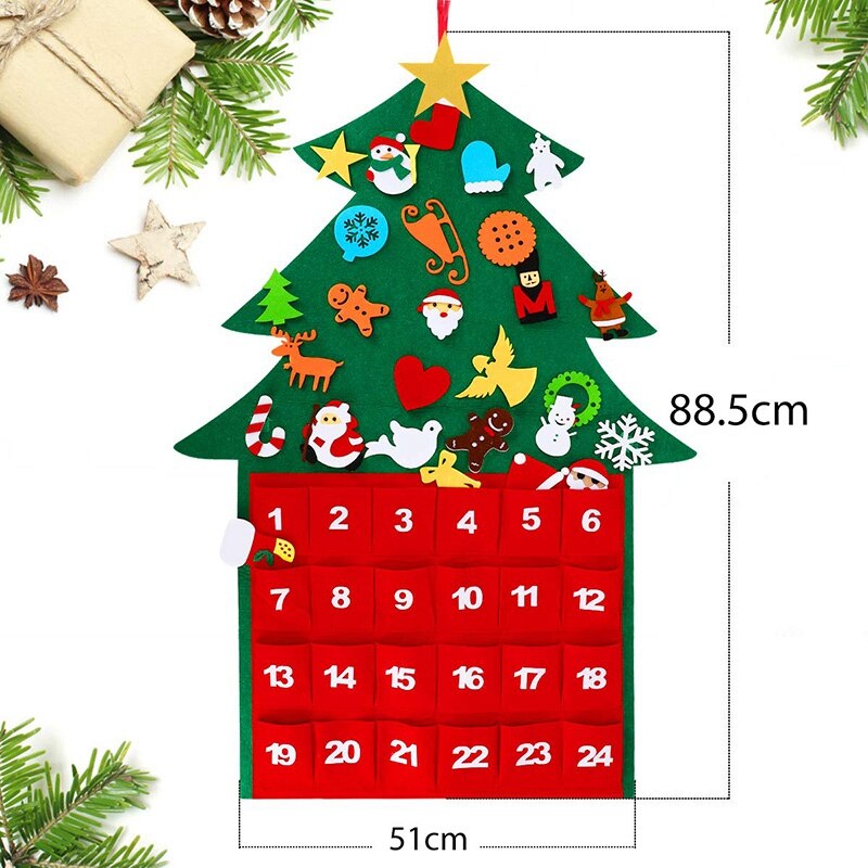 Filt juletræ, diy juletræ 28 pacs væghængende juletræ med kalenderlomme hjem dør vægdekoration til ki