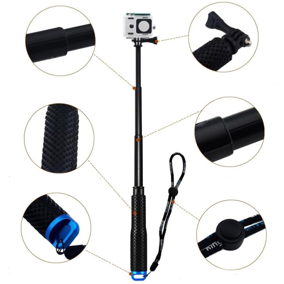 Go pro selfie stick handhållen utdragbar stång monopod+adapter+rem för gopro xiaomi mijia 4k yi sjcam actionkamera tillbehör