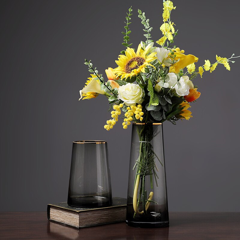 Simple Style Golden Circle Transparent Glass Vase Living Room Decoration Water Flower Glass Bottle Garden Decoration