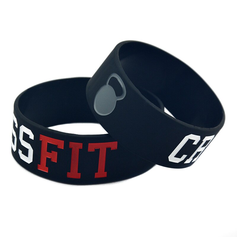 Obh 1pc een inch brede zwart-witte crossfit siliconen rubberen armband voor sport