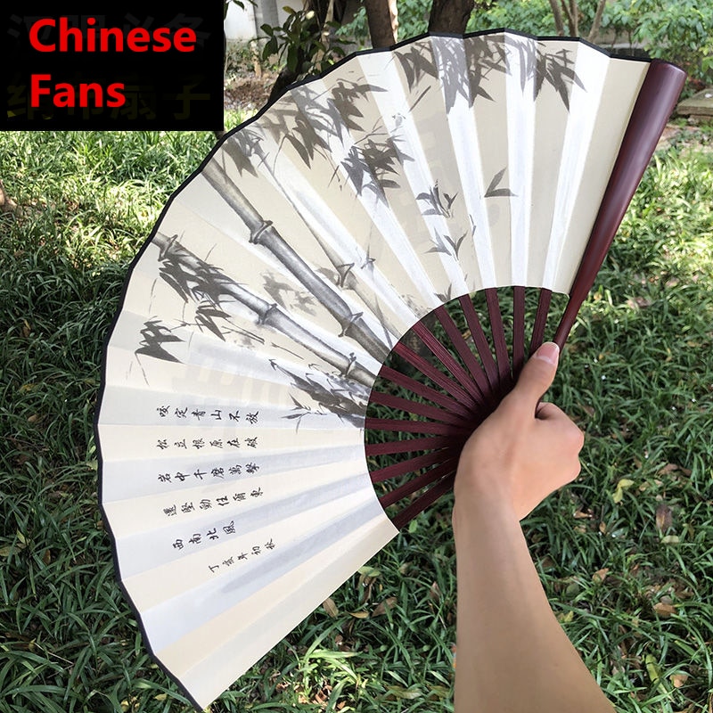 Chinese Stijl Vrouwen Man Vouwen Fan Klassieke Dansen Doek Fan Vintage Bamboe Kalligrafie Afdrukken Zomer Hand Held Fan