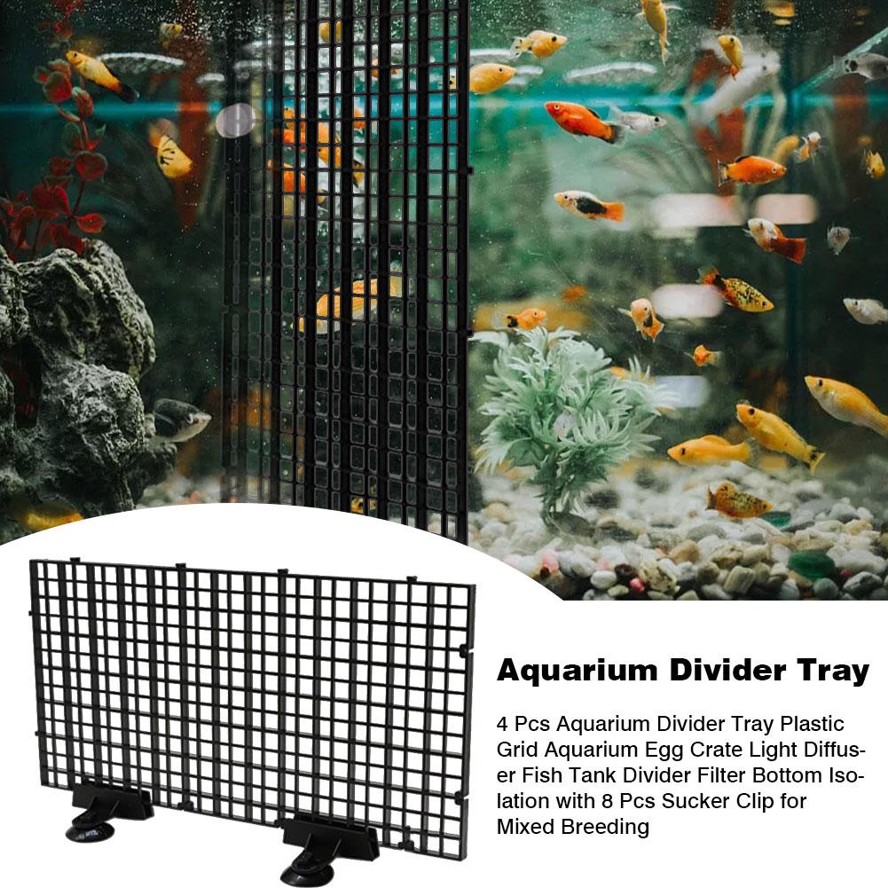 4 Pcs Aquarium Divider Tray Plastic Grid Aquarium Egg Crate Light Diffuser Fish Tank Divider With 8 Pcs Sucker Clip Cleaner