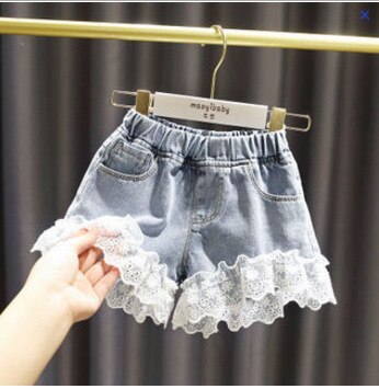 Pantaloncini di Jeans moda ragazze 100-160 Cm con orlo in pizzo pantaloncini di Jeans per bambini per bambini