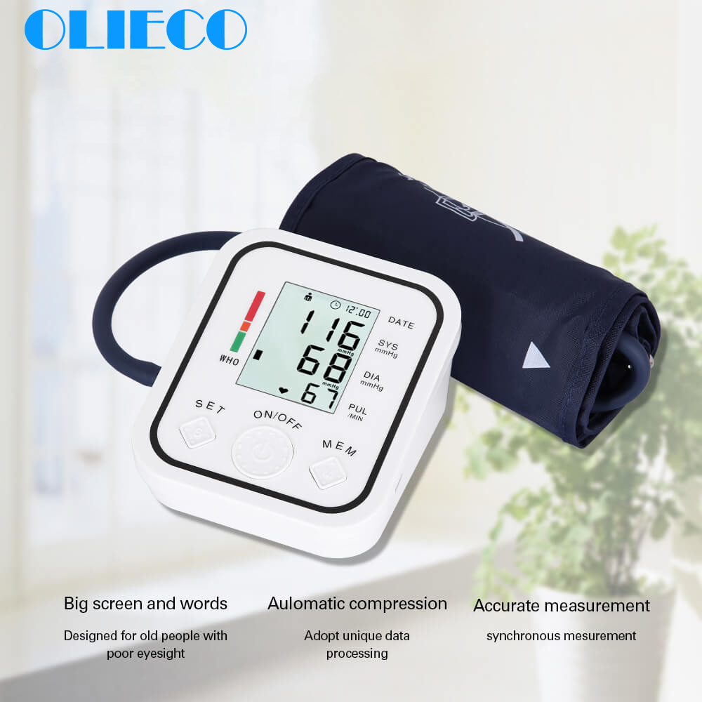 OLIECO Upper Arm Automatic Blood Pressure Monitor Pulse Gauge BP Sphygmomanometer Arterial Pressure Tonometer Heart Rate Meter